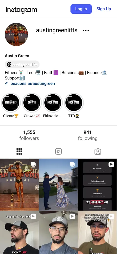 Before: the @austingreenlifts Instagram profile on a phone, Oct 27, 2026
