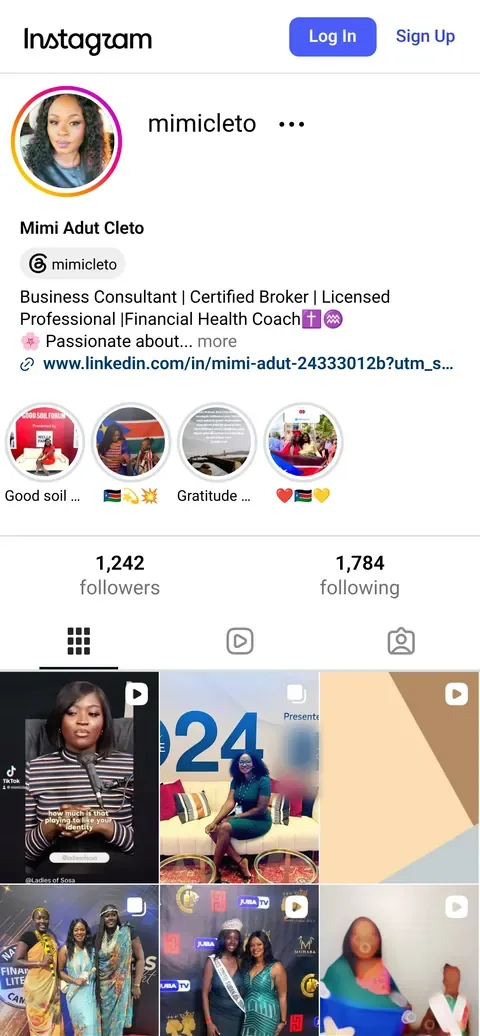 Before: Mimi Adut Cleto's Instagram profile @mimicleto on a phone, Oct 27, 2026